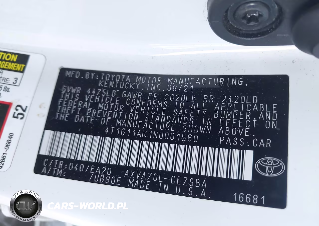 2022 Toyota Camry Se VIN:4T1G11AK1NU001560 - 9
