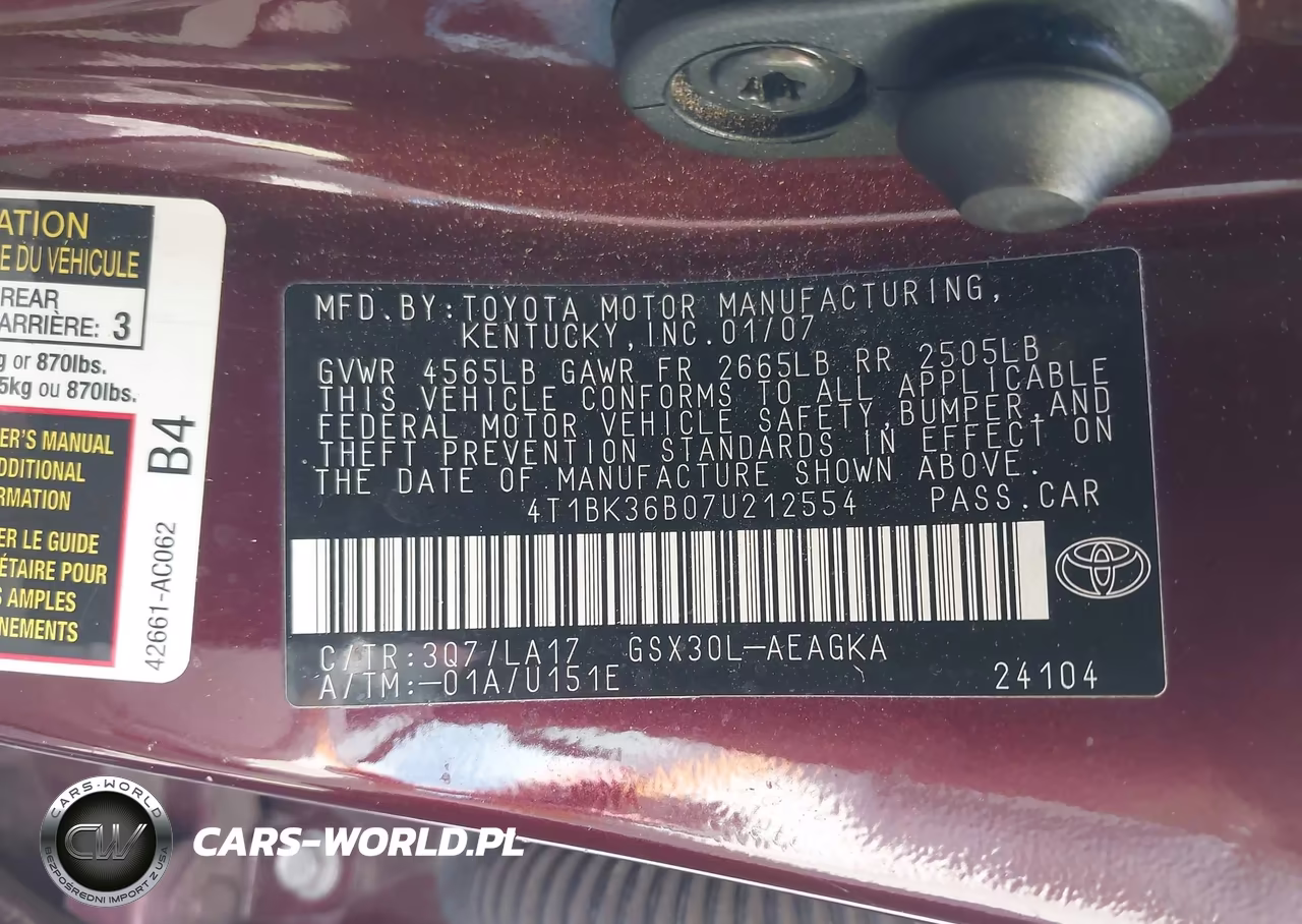2007 Toyota Avalon Xls VIN:4T1BK36B07U212554 - 9