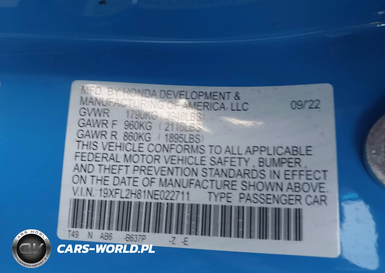 2022 Honda Civic Sport VIN:19XFL2H81NE022711 - 9