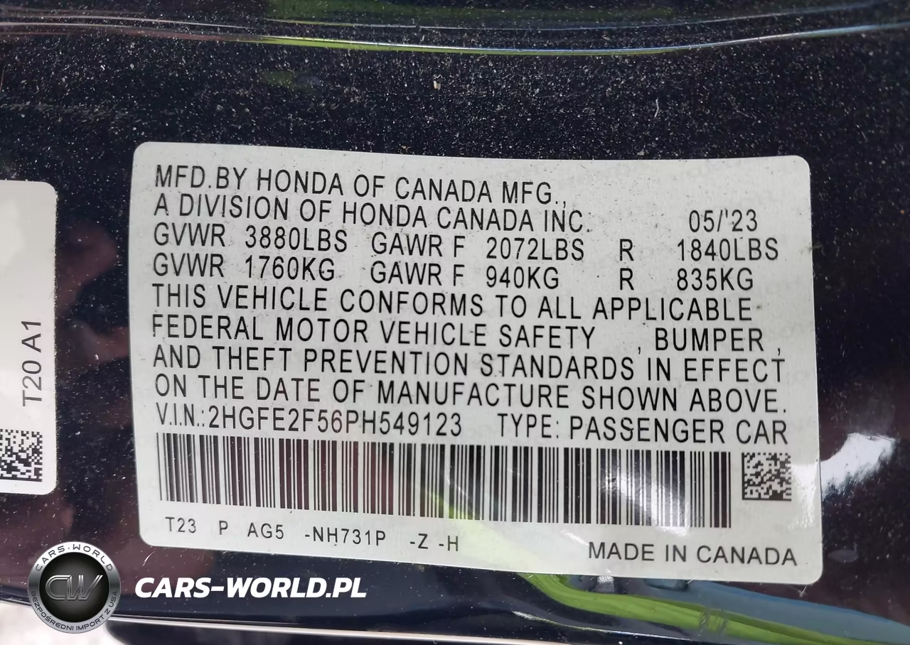 2023 Honda Civic Sport VIN:2HGFE2F56PH549123 - 9