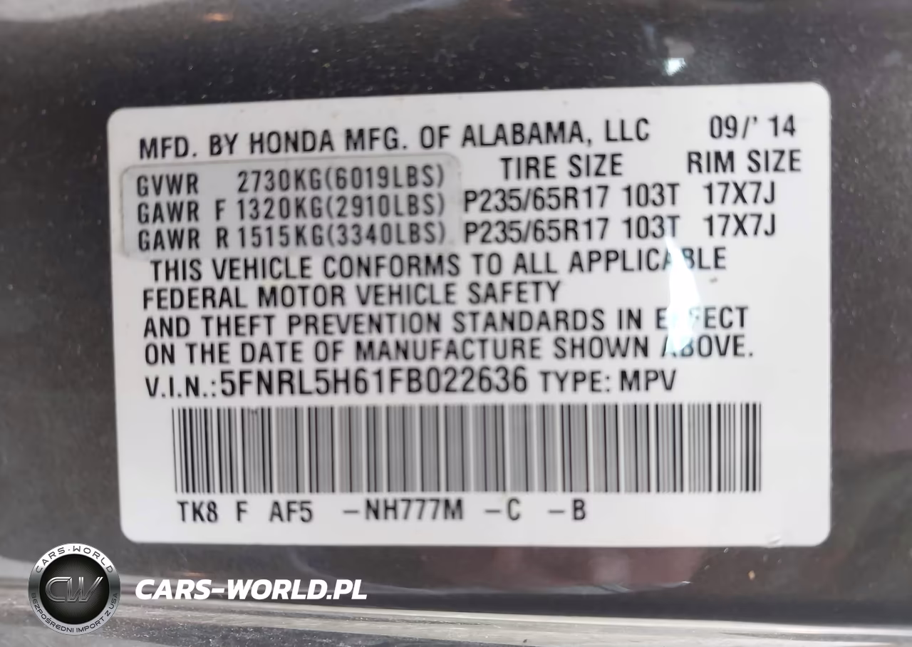 2015 Honda Odyssey Ex-L VIN:5FNRL5H61FB022636 - 9