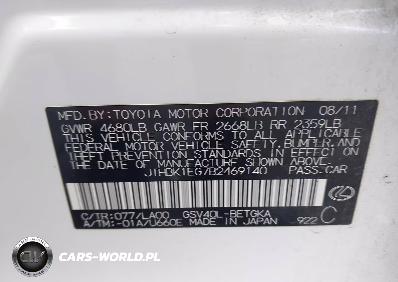 2011 Lexus Es 350 VIN:JTHBK1EG7B2469140 - 9