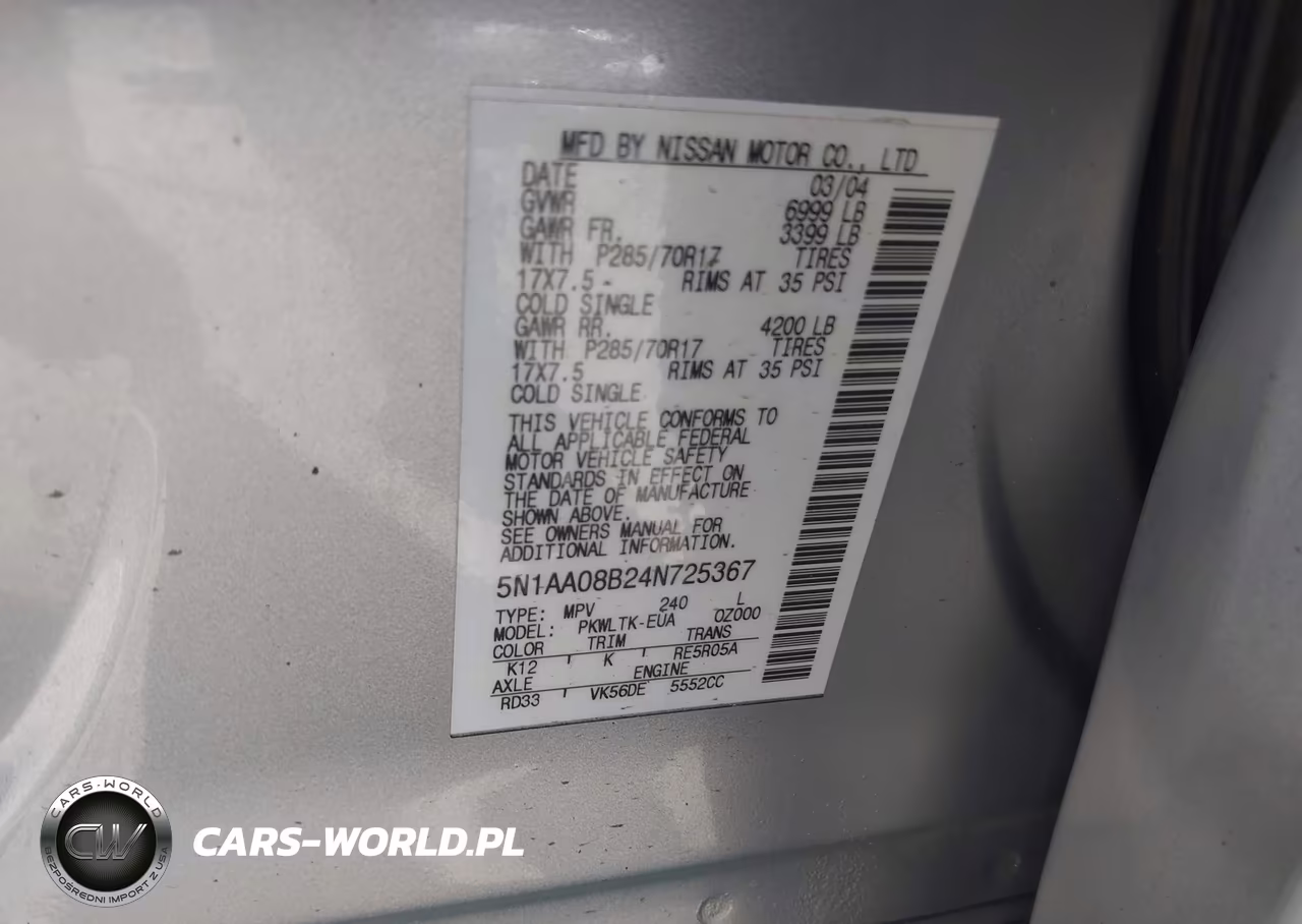 2004 Nissan Pathfinder Armada Se Off-Road VIN:5N1AA08B24N725367 - 9