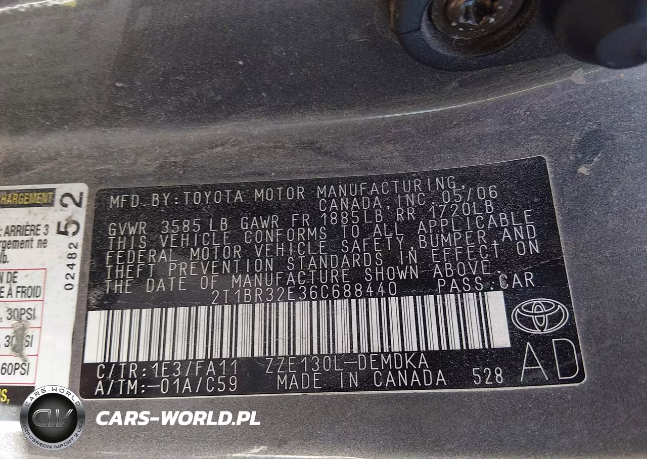 2006 Toyota Corolla Ce VIN:2T1BR32E36C688440 - 9
