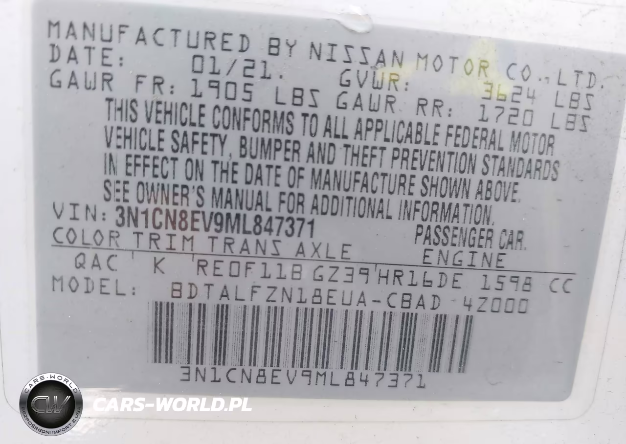 2021 Nissan Versa Sv Xtronic Cvt VIN:3N1CN8EV9ML847371 - 9