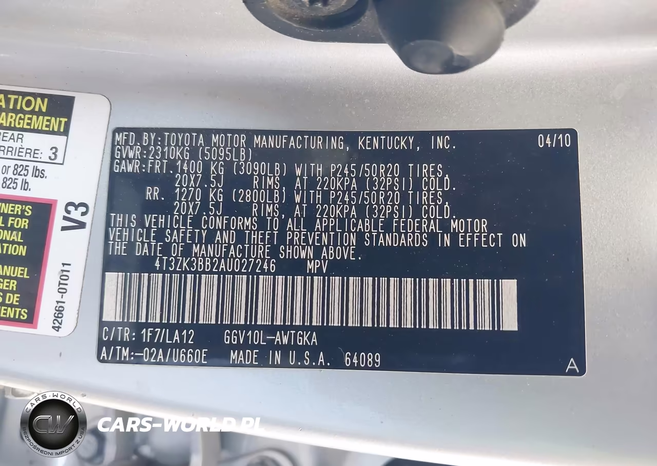 2010 Toyota Venza Base V6 VIN:4T3ZK3BB2AU027246 - 9