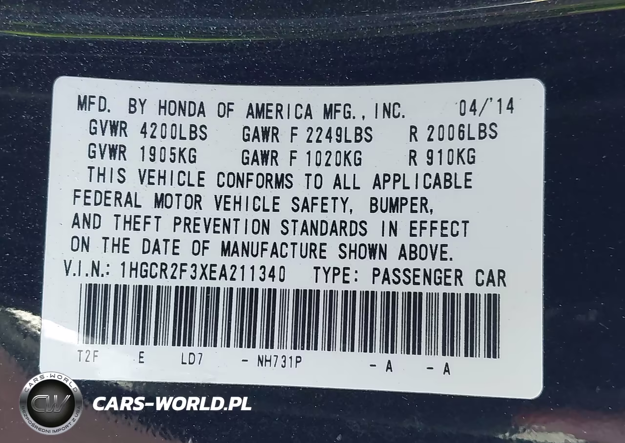 2014 Honda Accord Lx VIN:1HGCR2F3XEA211340 - 9