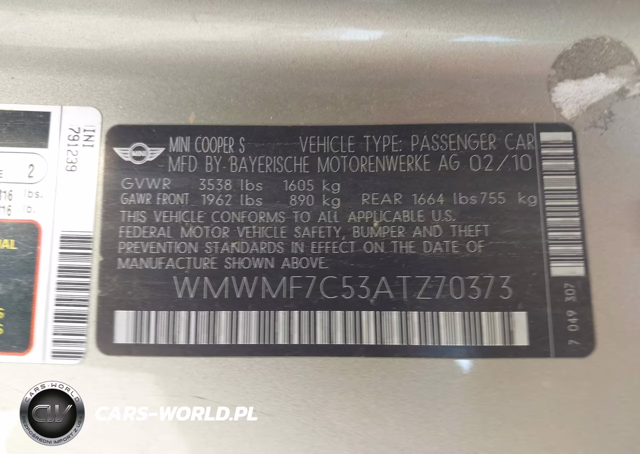 2010 Mini Cooper S VIN:WMWMF7C53ATZ70373 - 9