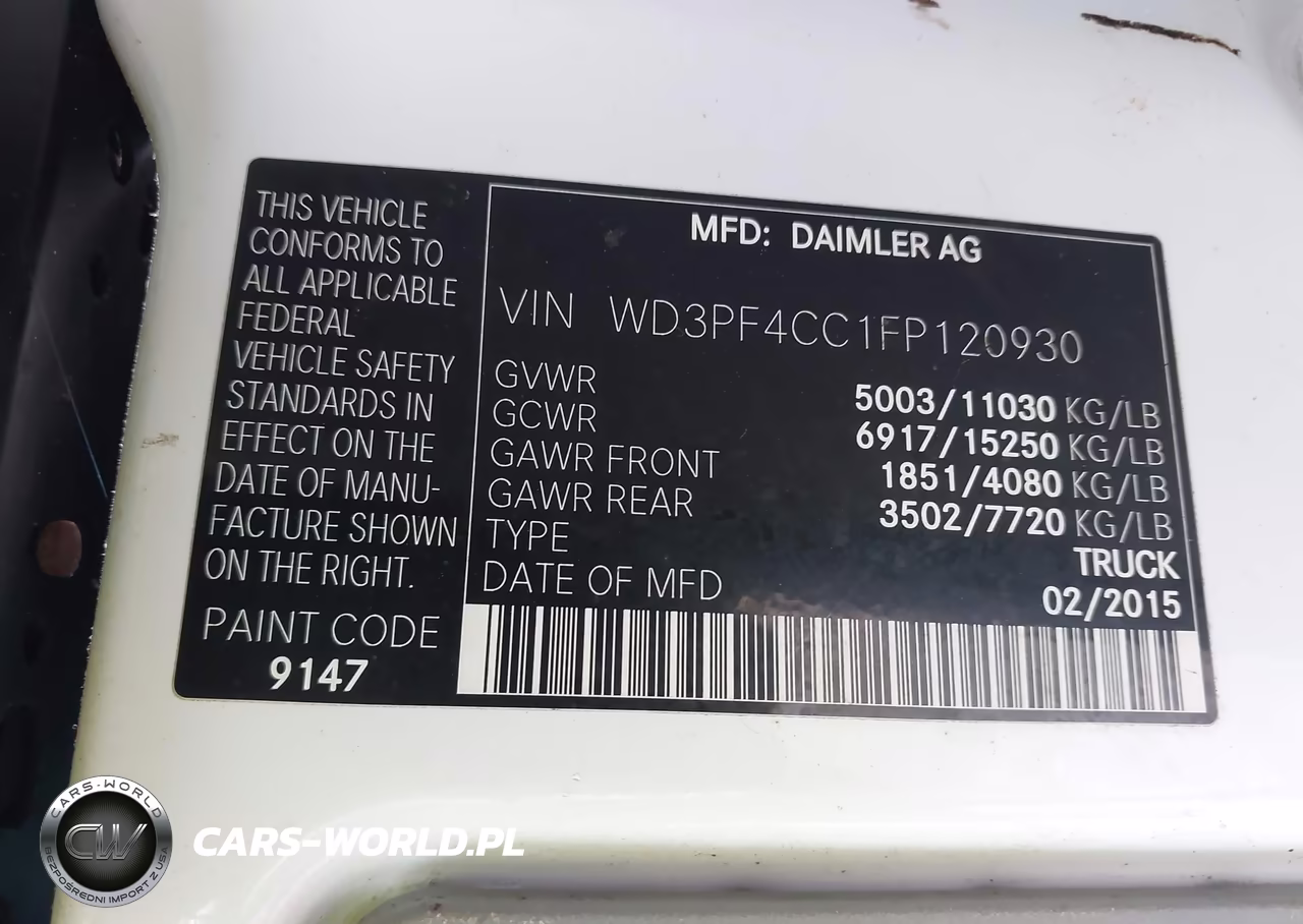 2015 Mercedes-Benz Sprinter 3500 High Roof VIN:WD3PF4CC1FP120930 - 8