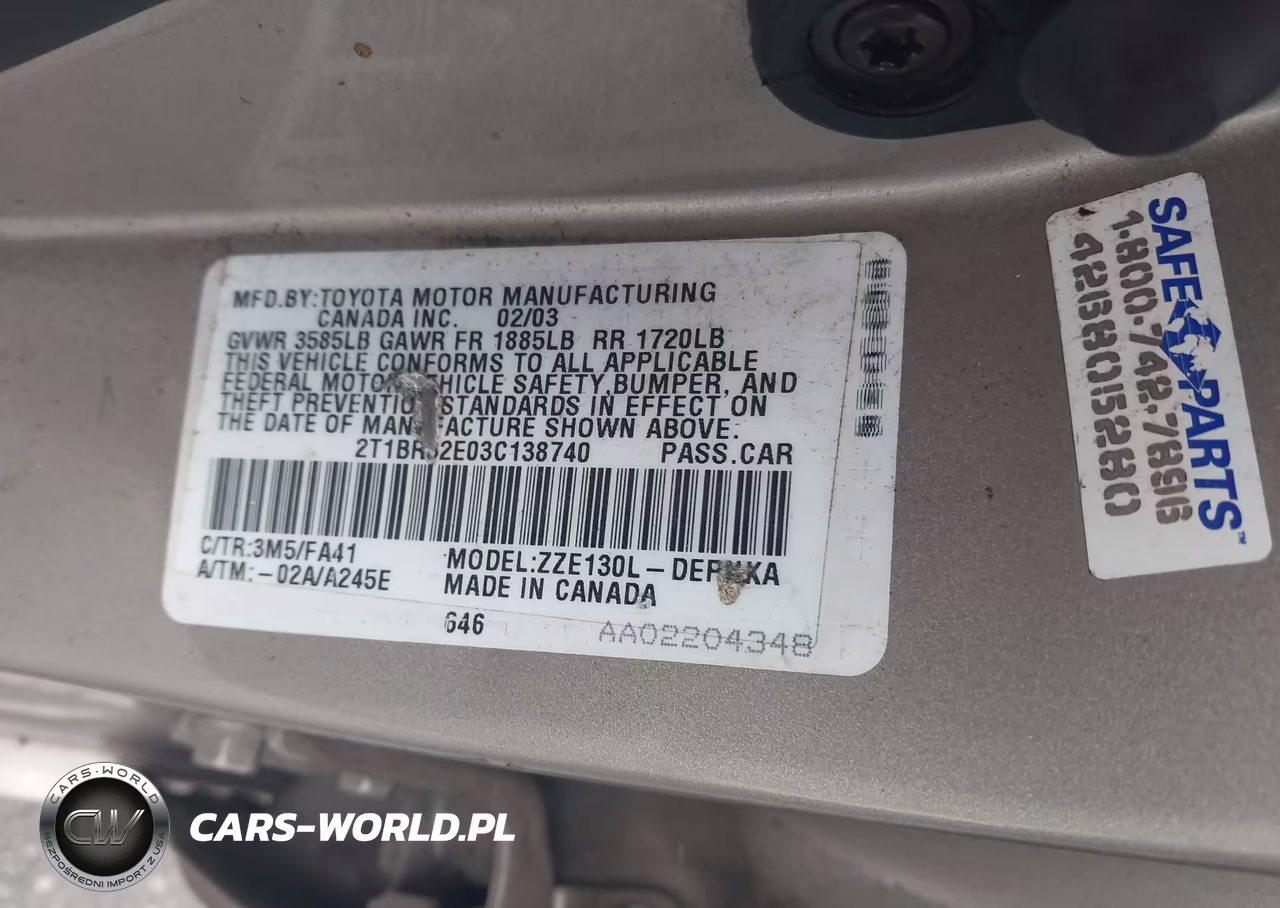 2003 Toyota Corolla Le VIN:2T1BR32E03C138740 - 9