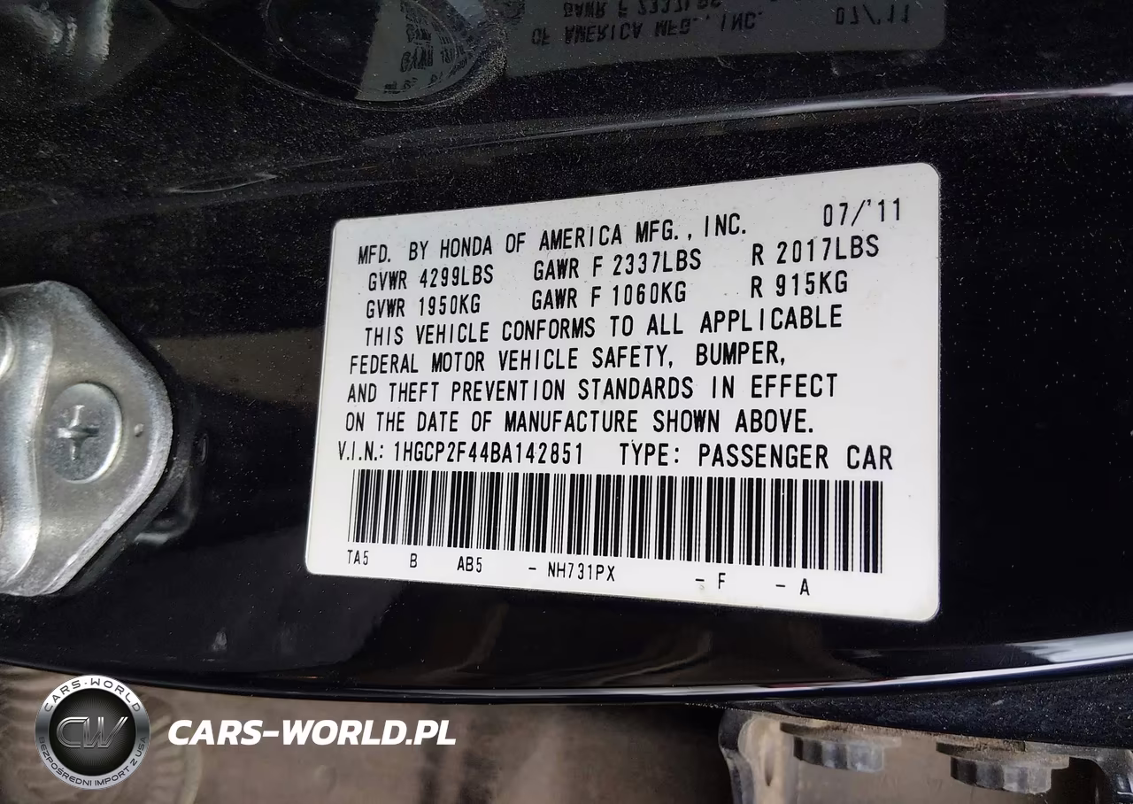 2011 Honda Accord 2.4 Lx-P VIN:1HGCP2F44BA142851 - 9