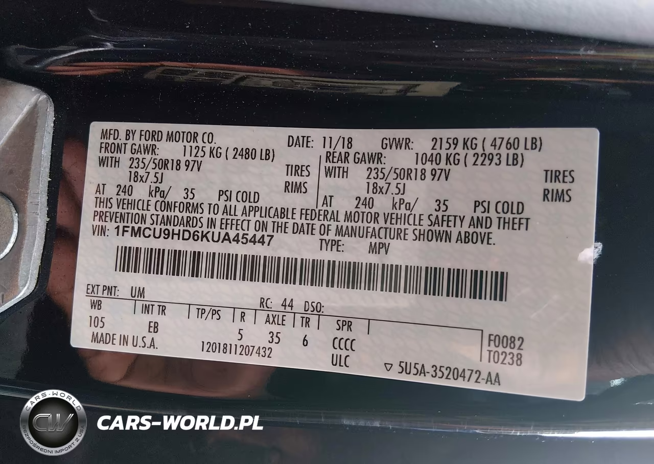 2019 Ford Escape Sel VIN:1FMCU9HD6KUA45447 - 9