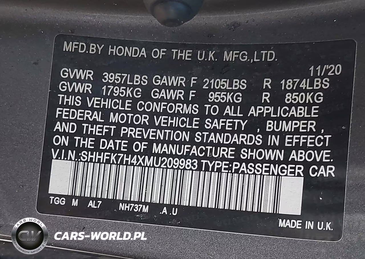 2021 Honda Civic Sport VIN:SHHFK7H4XMU209983 - 9