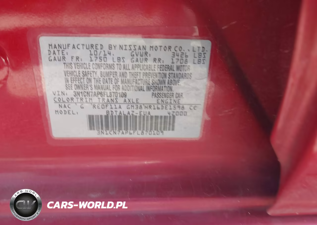 2015 Nissan Versa 1.6 S+ VIN:3N1CN7AP6FL870109 - 9