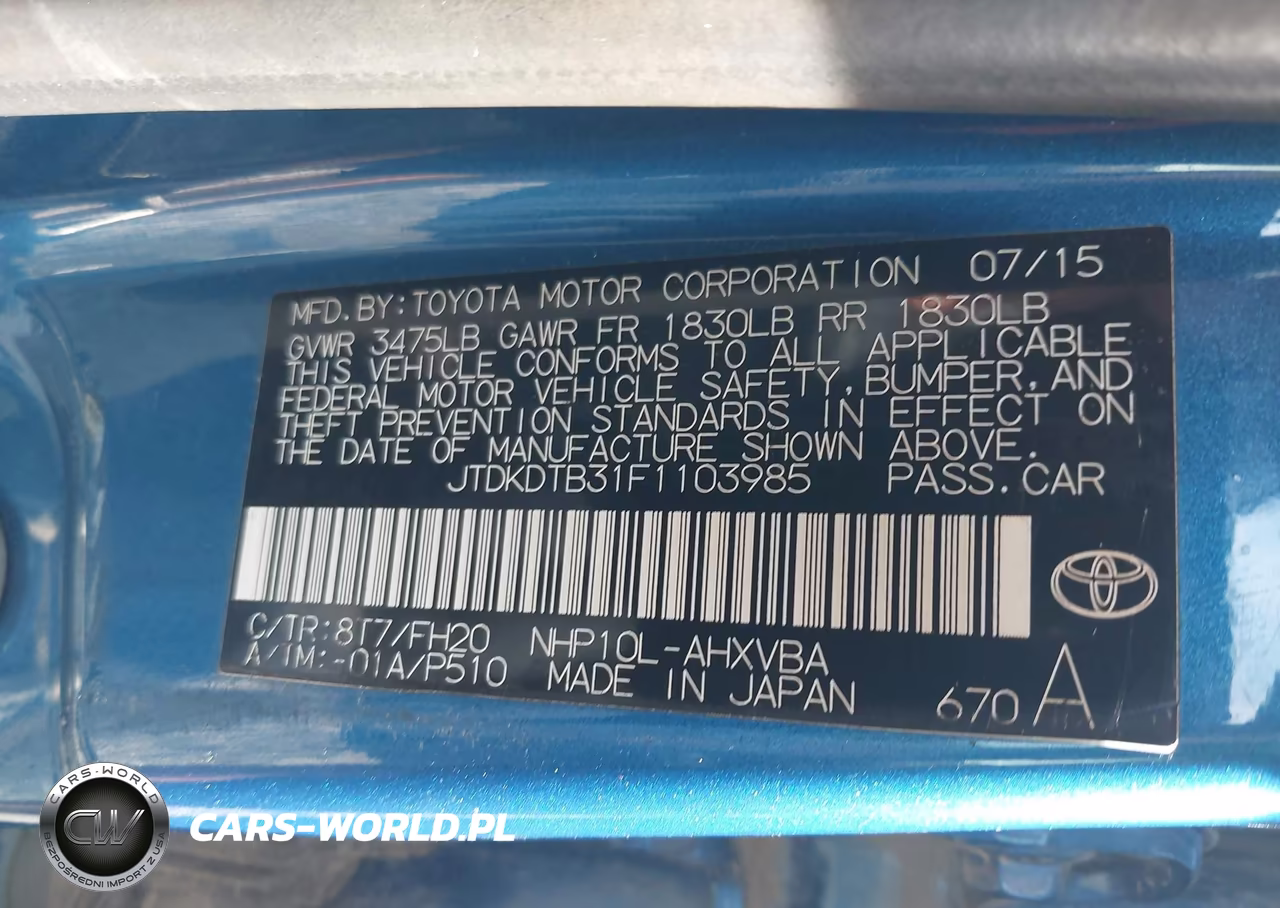 2015 Toyota Prius C One VIN:JTDKDTB31F1103985 - 9