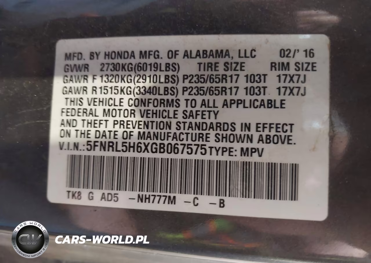2016 Honda Odyssey Ex-L VIN:5FNRL5H6XGB067575 - 9