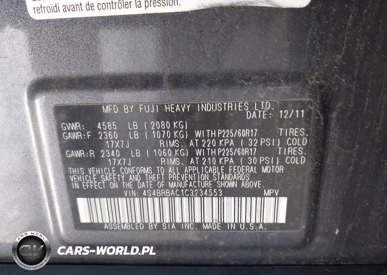 2012 Subaru Outback 2.5I VIN:4S4BRBAC1C3234553 - 9