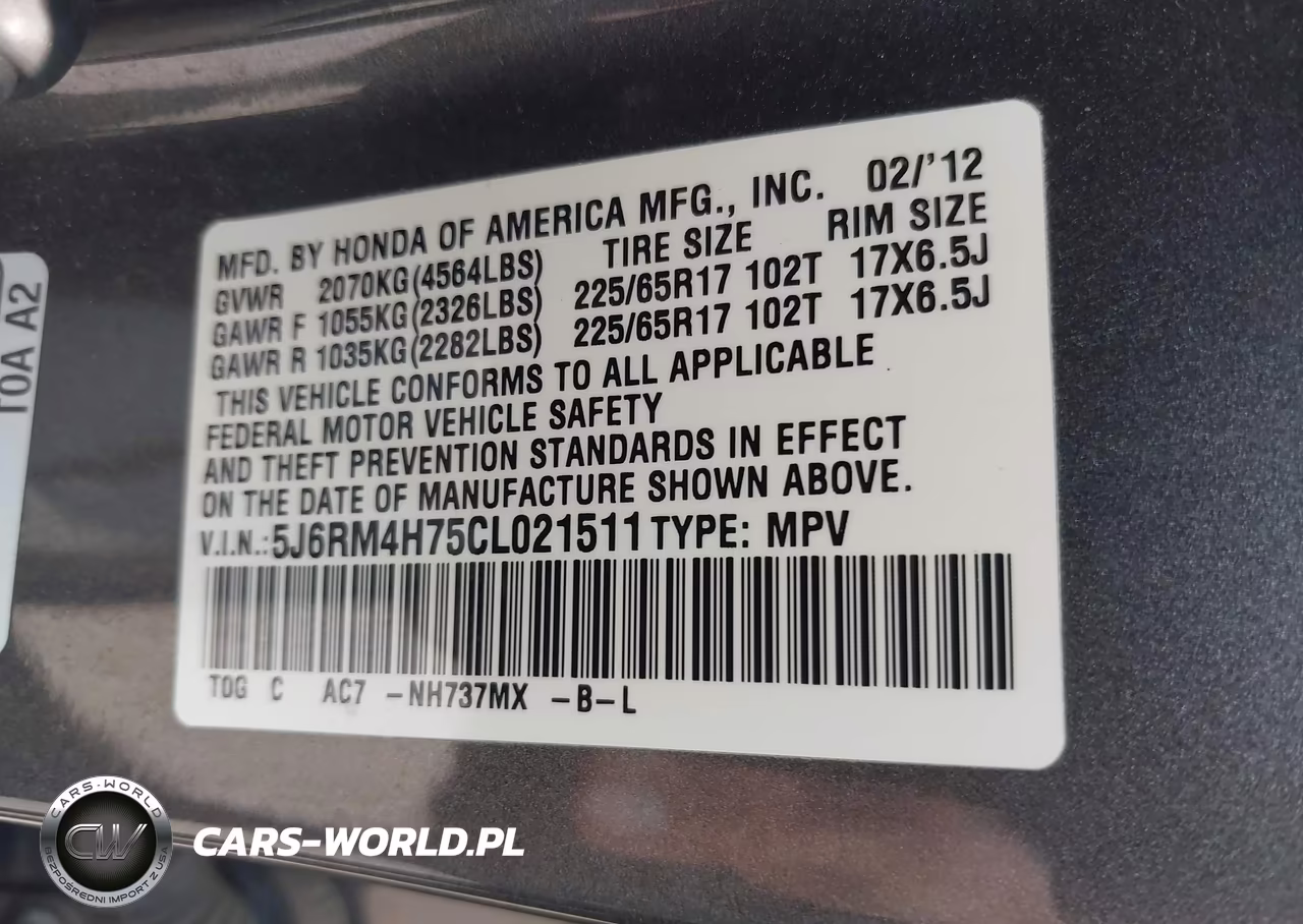 2012 Honda Cr-V Ex-L VIN:5J6RM4H75CL021511 - 9