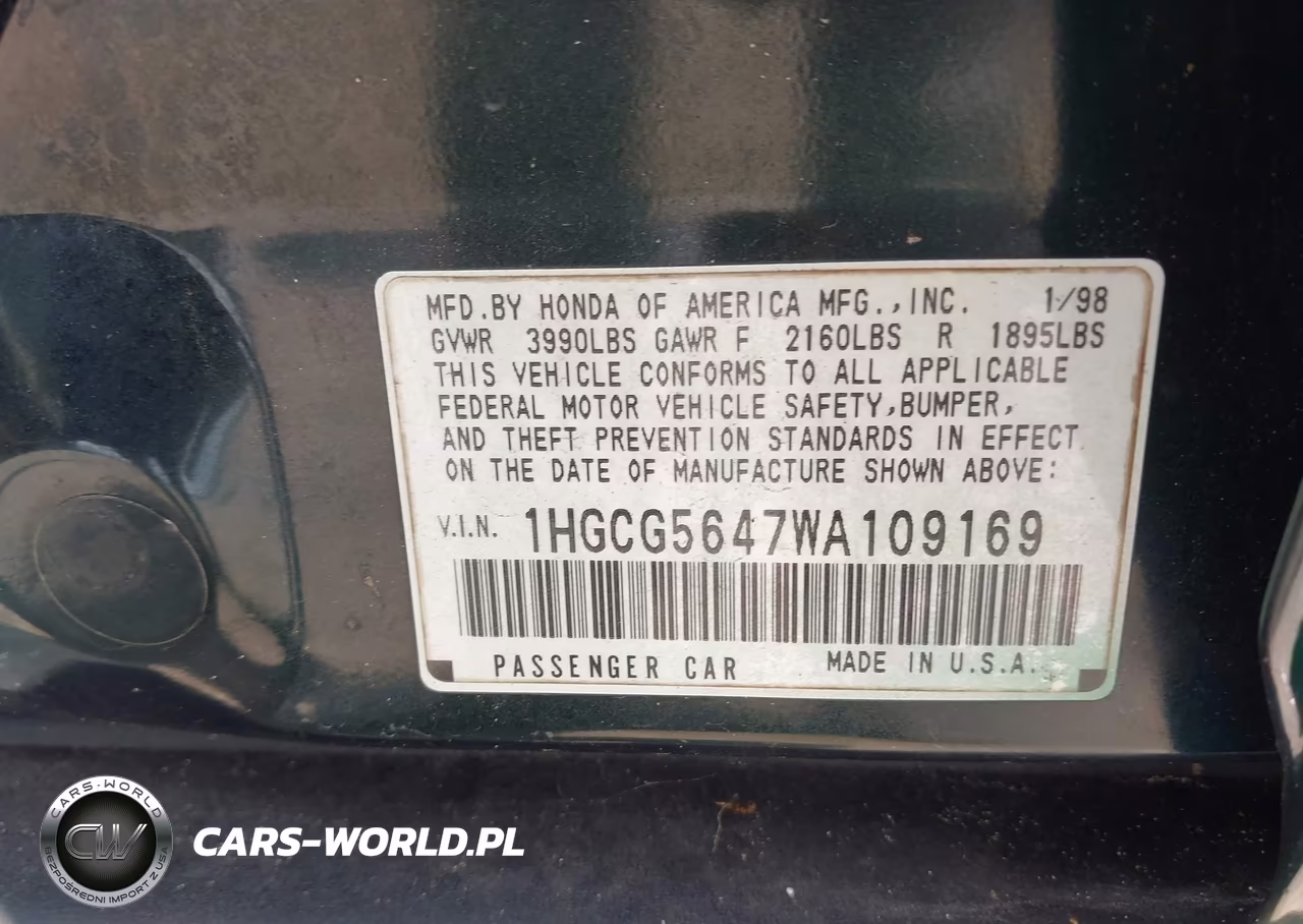 1998 Honda Accord Lx VIN:1HGCG5647WA109169 - 9
