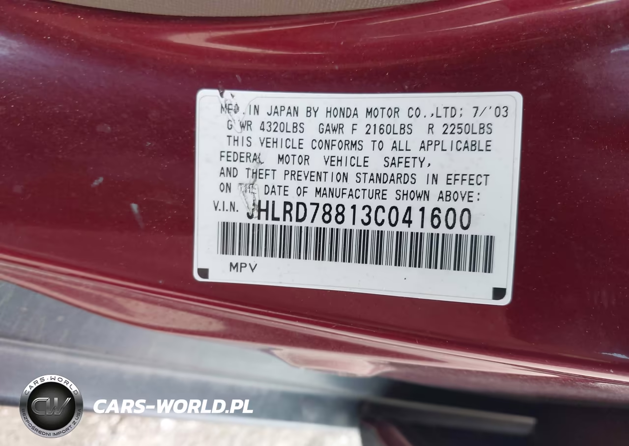 2003 Honda Cr-V Ex VIN:JHLRD78813C041600 - 9