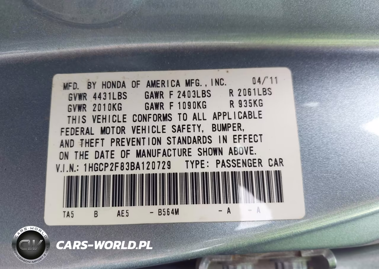2011 Honda Accord 2.4 Ex-L VIN:1HGCP2F83BA120729 - 9