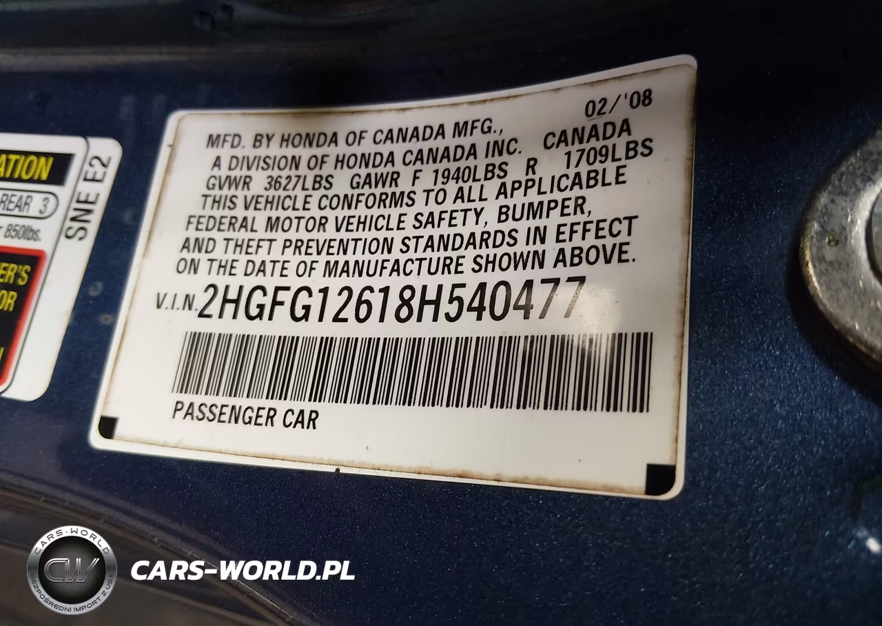 2008 Honda Civic Lx VIN:2HGFG12618H540477 - 9