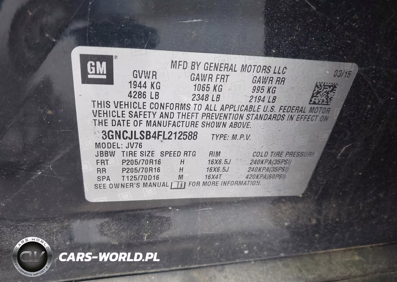 2015 Chevrolet Trax Lt VIN:3GNCJLSB4FL212588 - 9
