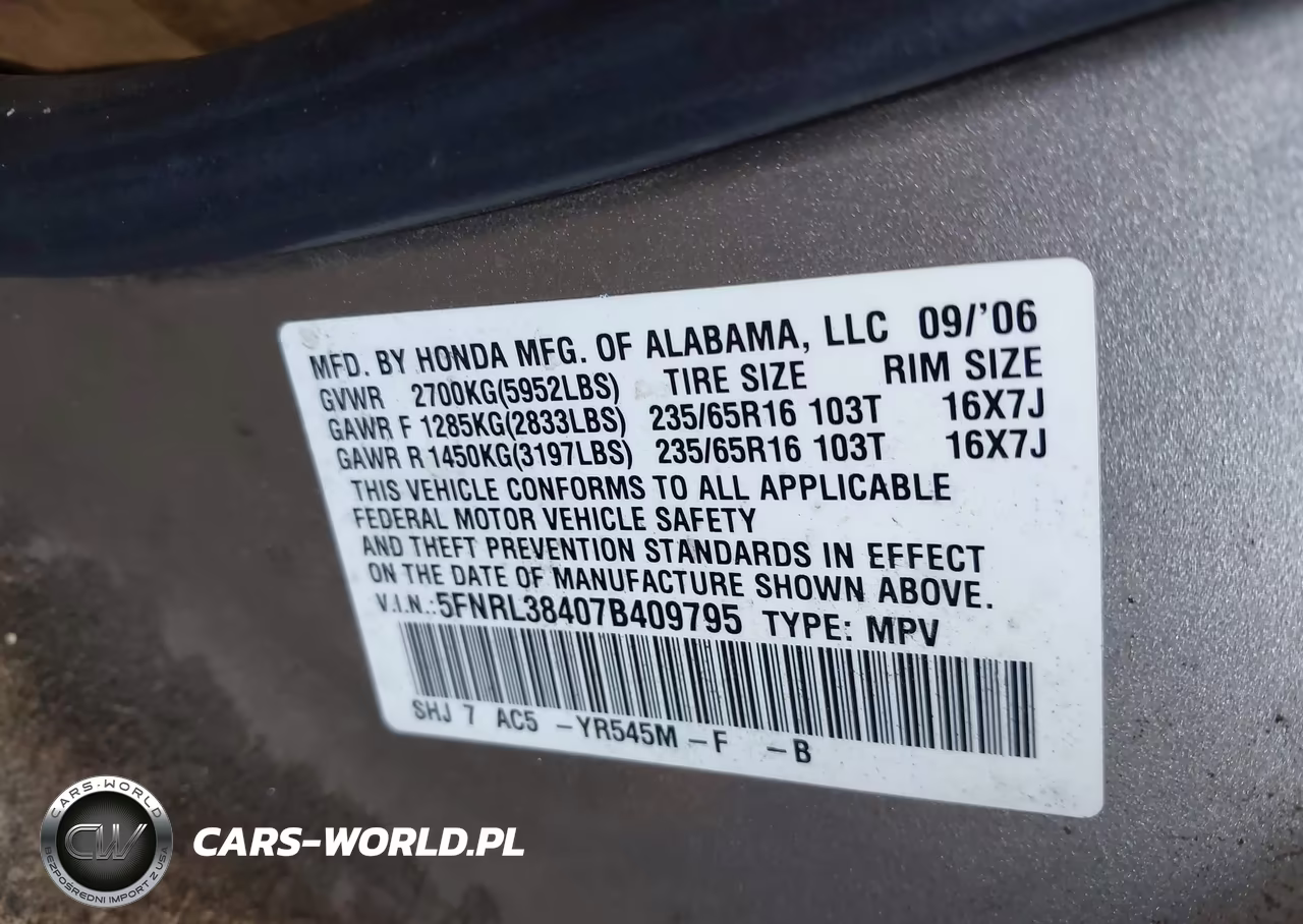2007 Honda Odyssey Ex VIN:5FNRL38407B409795 - 9