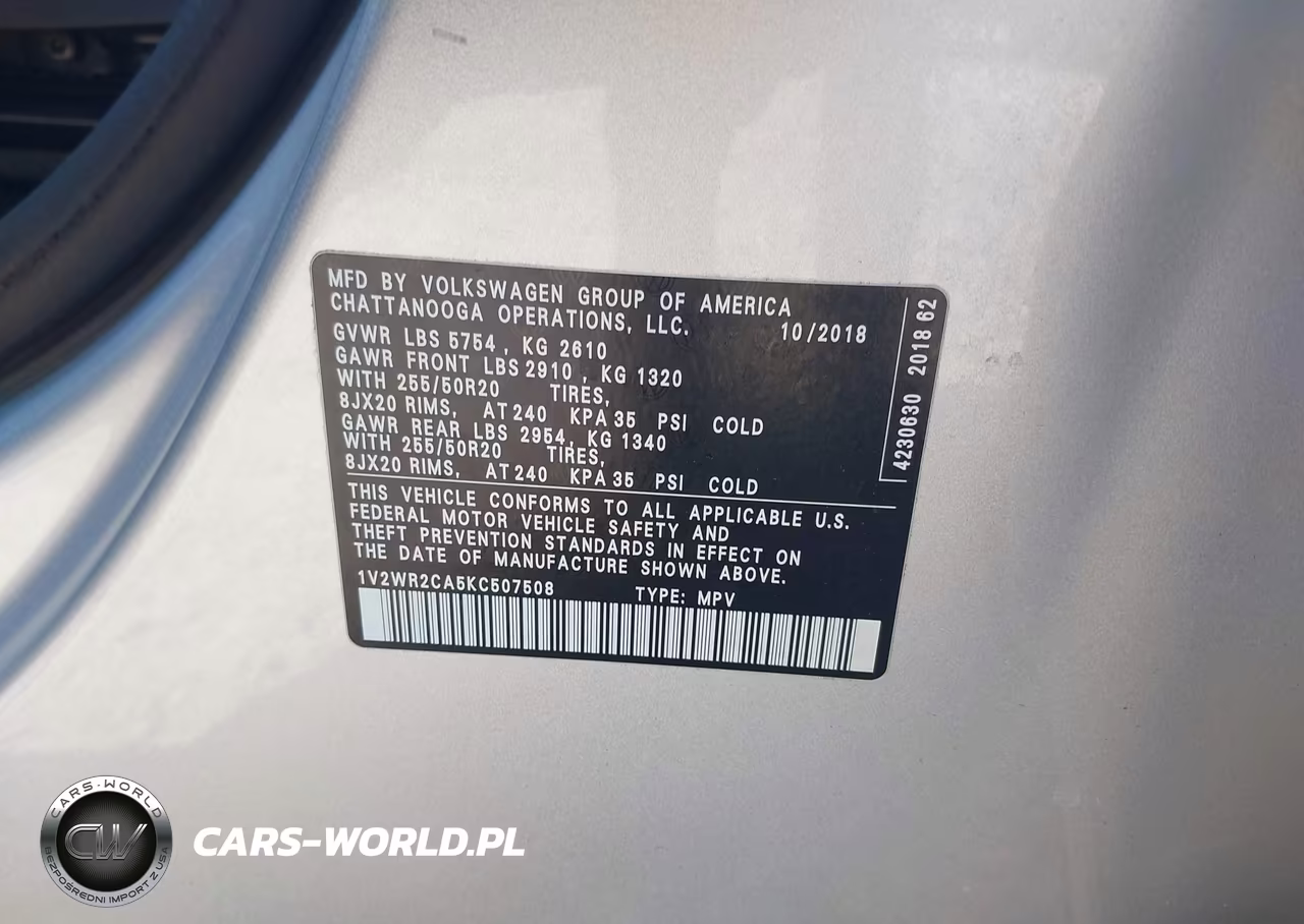 2019 Volkswagen Atlas 3.6L V6 Se W-Technology VIN:1V2WR2CA5KC507508 - 9
