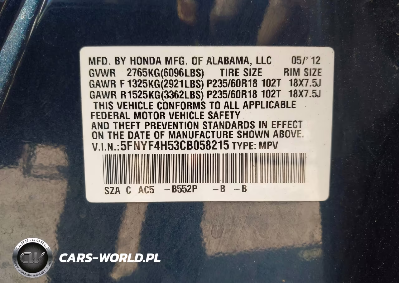 2012 Honda Pilot Ex-L VIN:5FNYF4H53CB058215 - 9