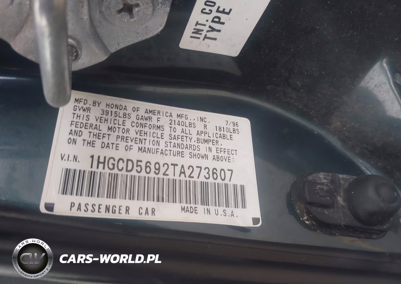 1996 Honda Accord Value VIN:1HGCD5692TA273607 - 9