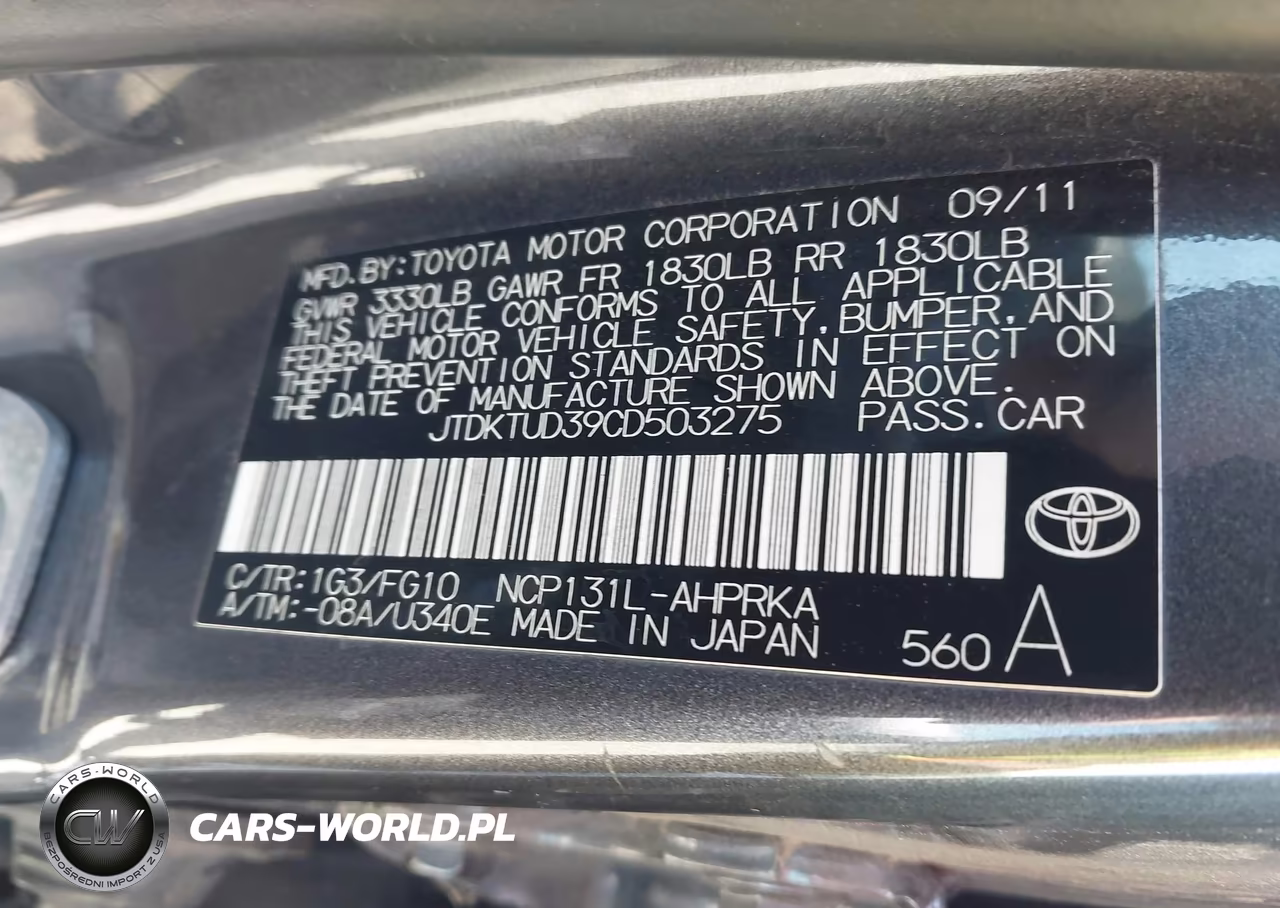 2012 Toyota Yaris Le VIN:JTDKTUD39CD503275 - 9