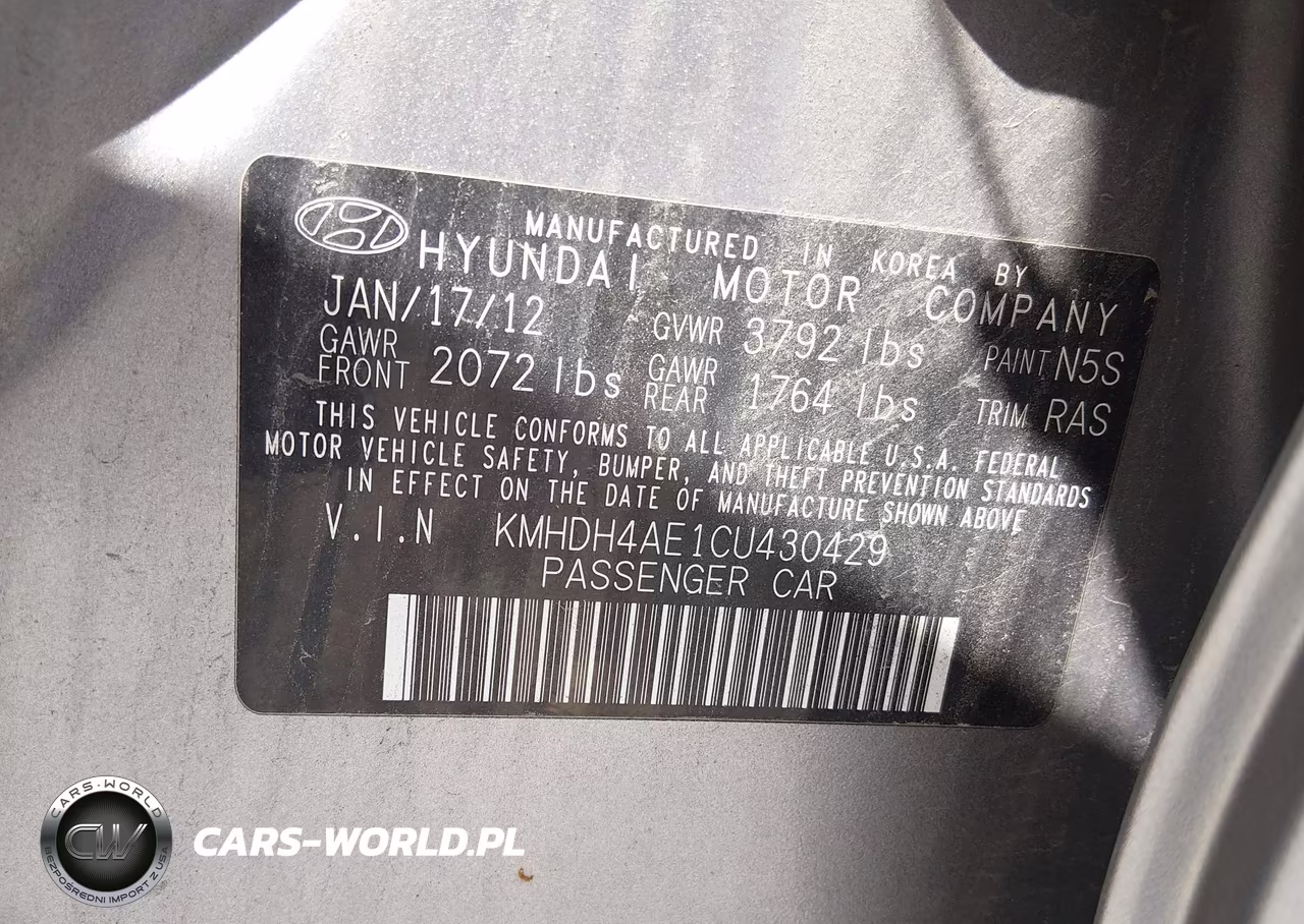 2012 Hyundai Elantra Gls (Ulsan Plant) VIN:KMHDH4AE1CU430429 - 9