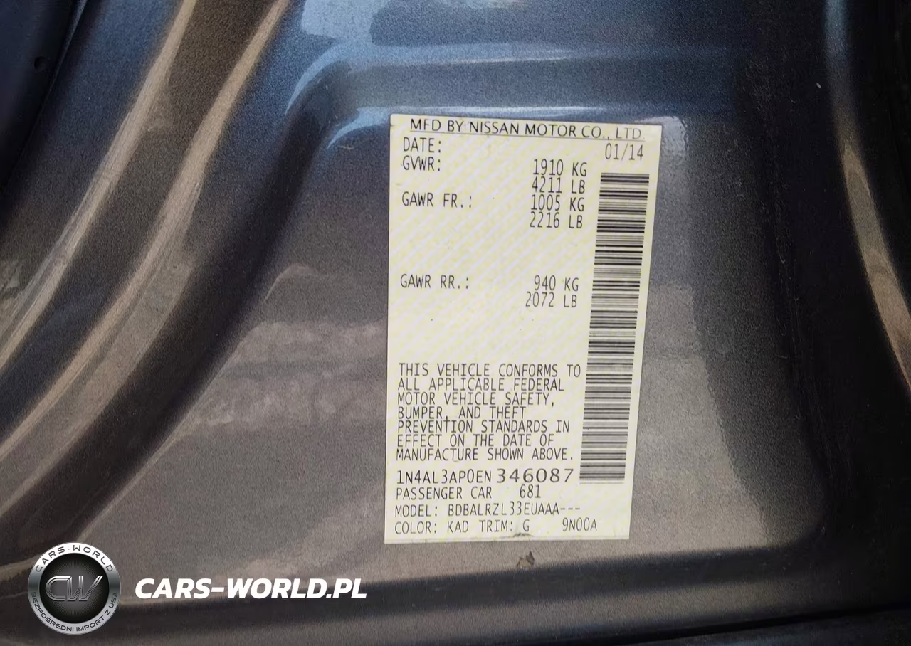 2014 Nissan Altima 2.5-2.5 S-2.5 Sl-2.5 Sv VIN:1N4AL3AP0EN346087 - 9
