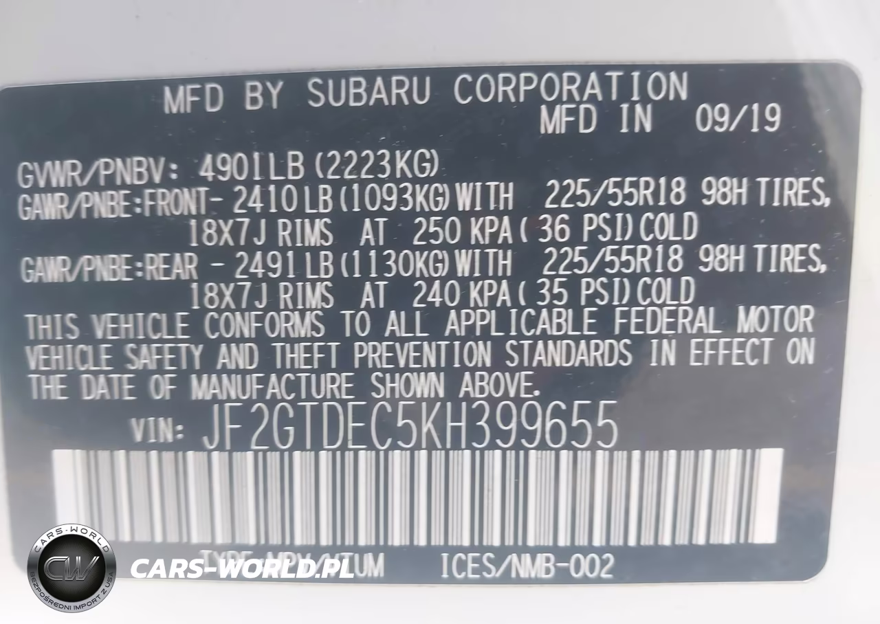 2019 Subaru Crosstrek Hybrid VIN:JF2GTDEC5KH399655 - 9