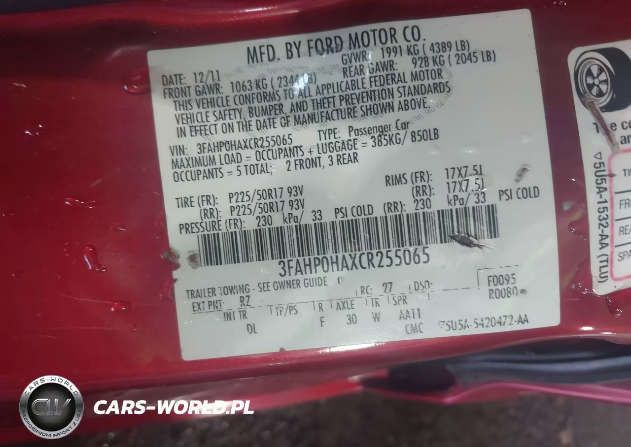 2012 Ford Fusion Se VIN:3FAHP0HAXCR255065 - 9