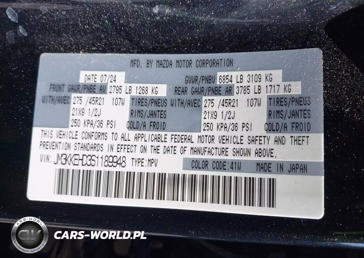 2025 Mazda Cx-90 3.3 Turbo Premium Plus Package VIN:JM3KKEHD3S1189948 - 9
