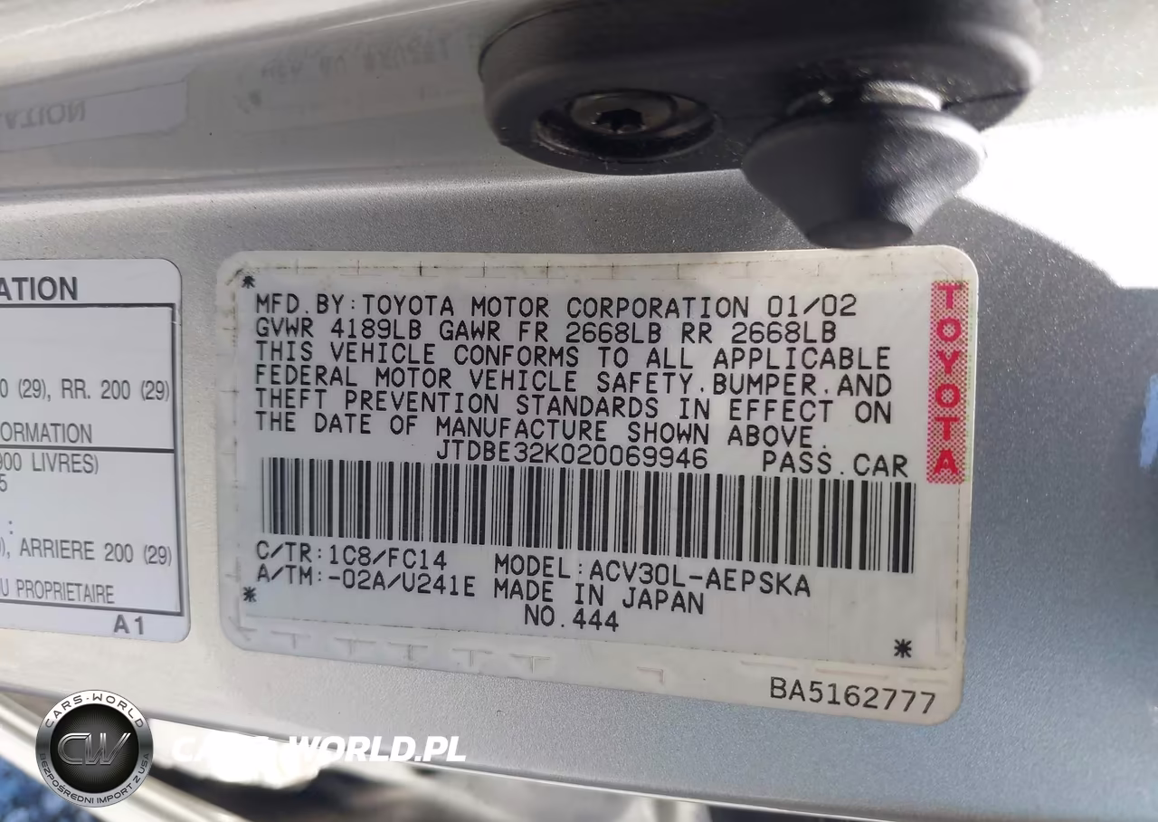 2002 Toyota Camry Se VIN:JTDBE32K020069946 - 9