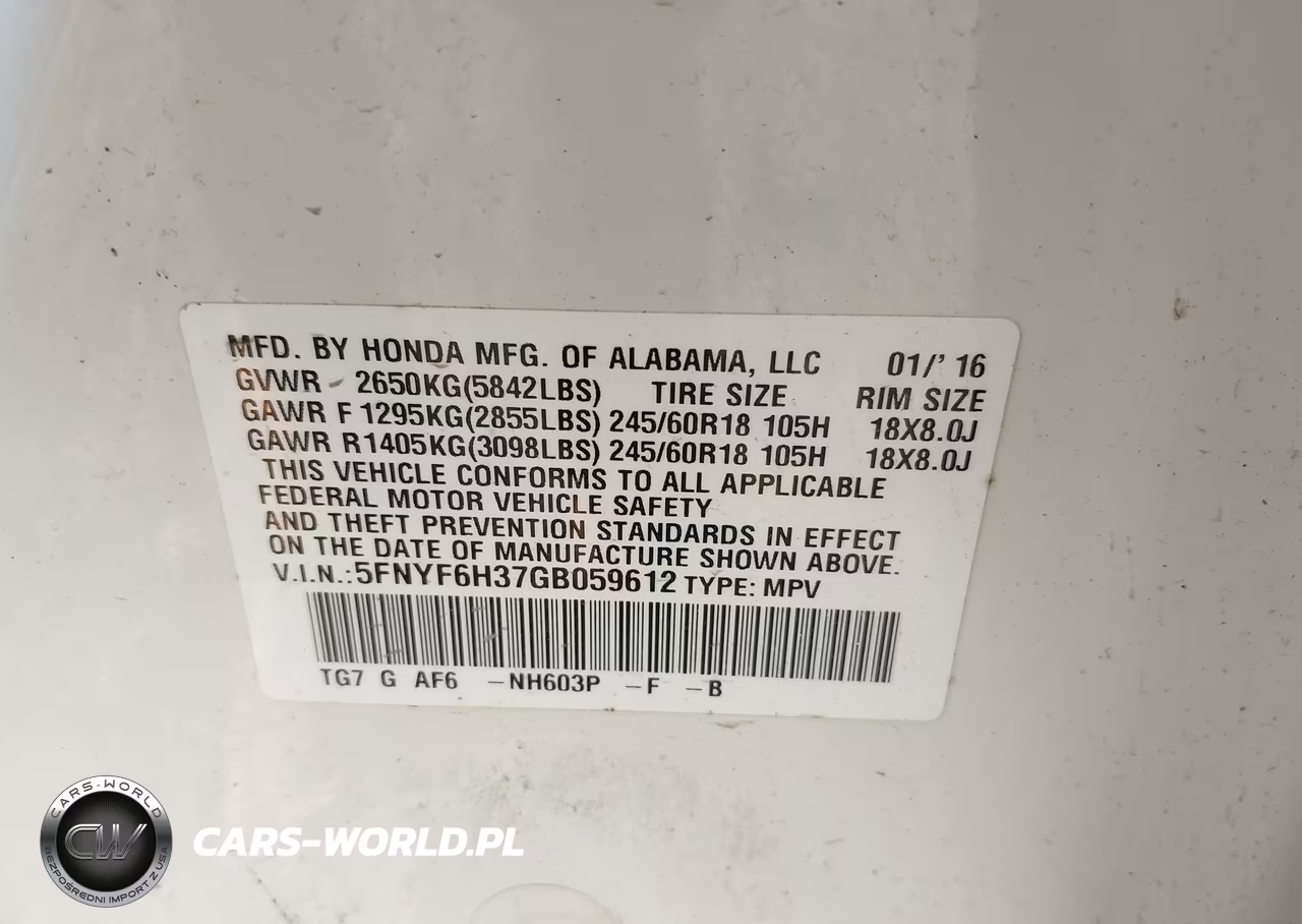 2016 Honda Pilot Ex VIN:5FNYF6H37GB059612 - 9