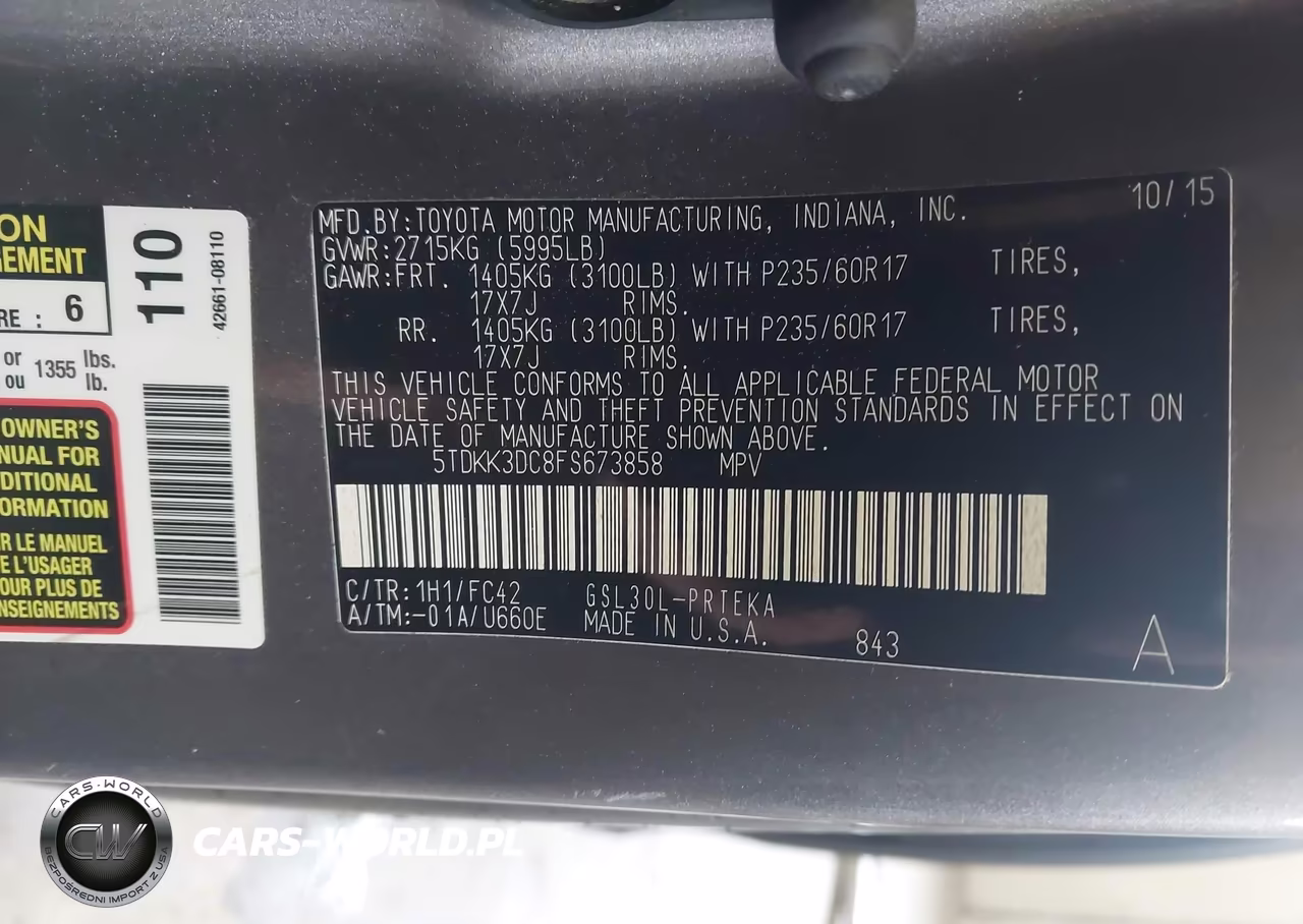 2015 Toyota Sienna Le 8 Passenger VIN:5TDKK3DC8FS673858 - 9