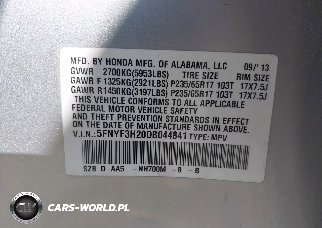 2013 Honda Pilot Lx VIN:5FNYF3H20DB044841 - 9