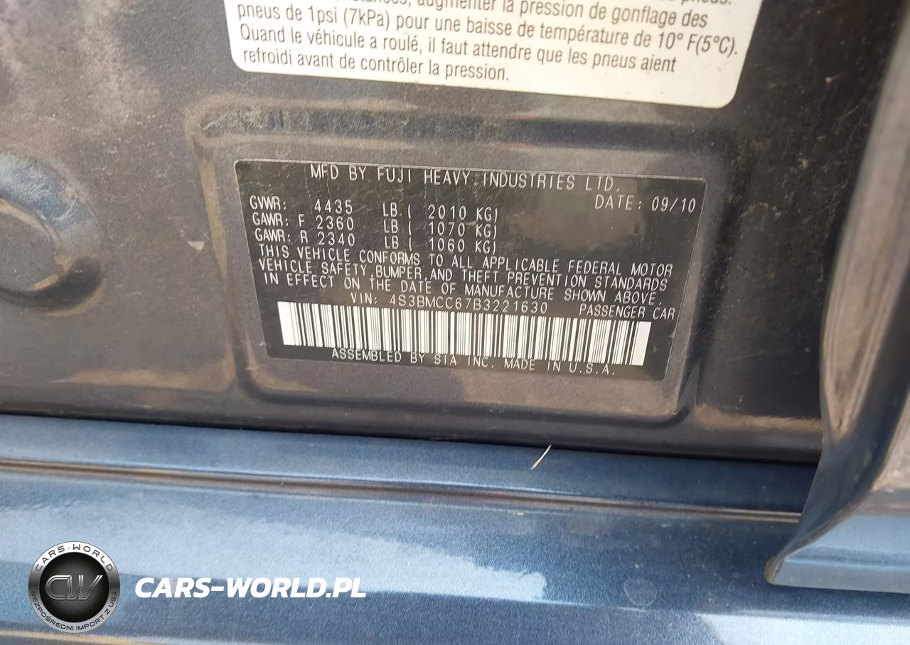 2011 Subaru Legacy 2.5I Premium VIN:4S3BMCC67B3221630 - 9