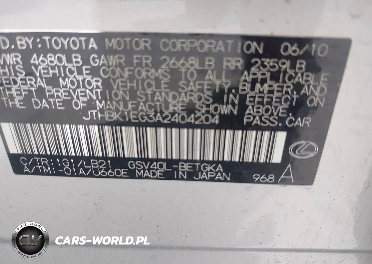2010 Lexus Es 350 VIN:JTHBK1EG3A2404204 - 9