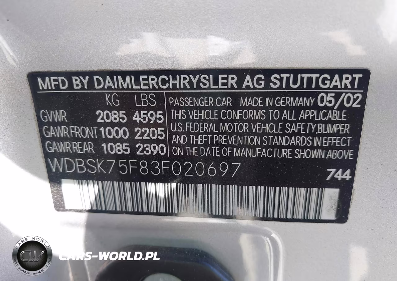 2003 Mercedes-Benz Sl 500 VIN:WDBSK75F83F020697 - 9