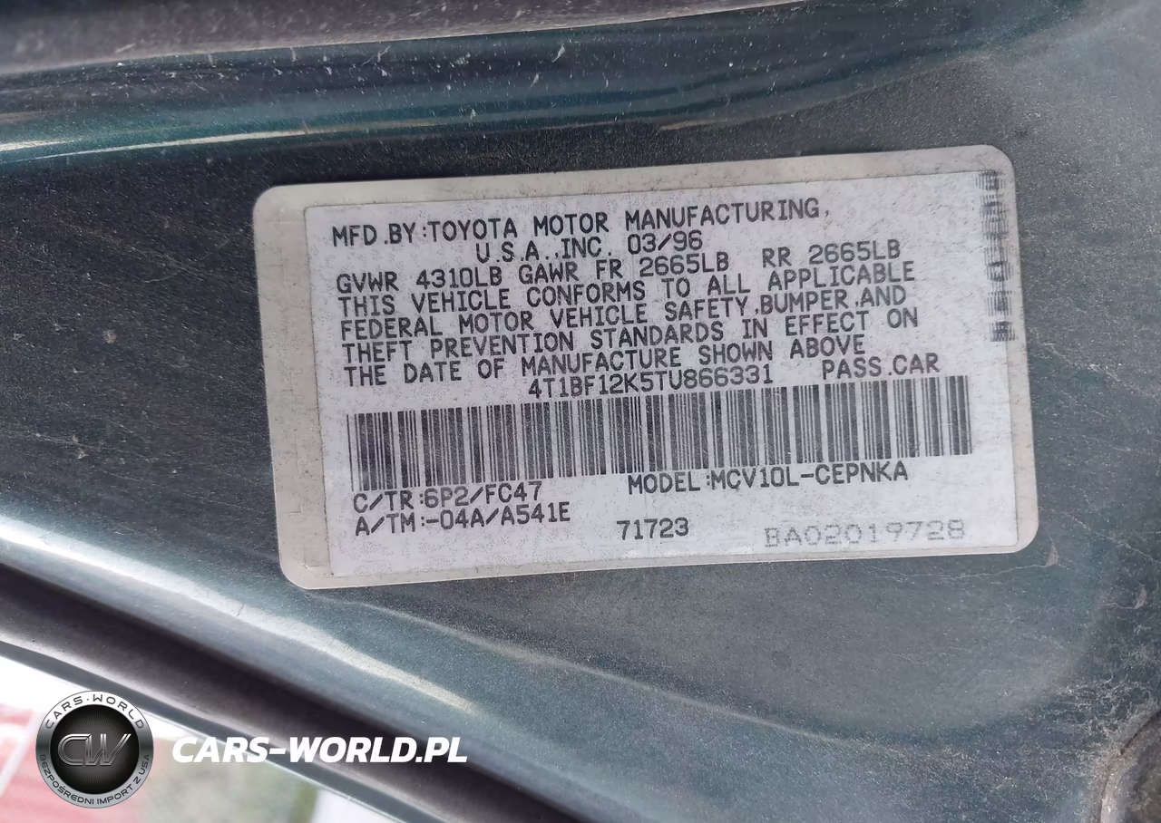 1996 Toyota Camry Le-Xle-Se VIN:4T1BF12K5TU866331 - 9