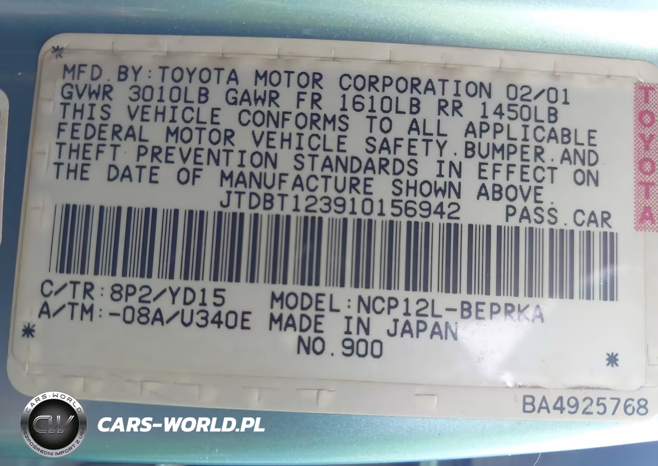 2001 Toyota Echo VIN:JTDBT123910156942 - 9
