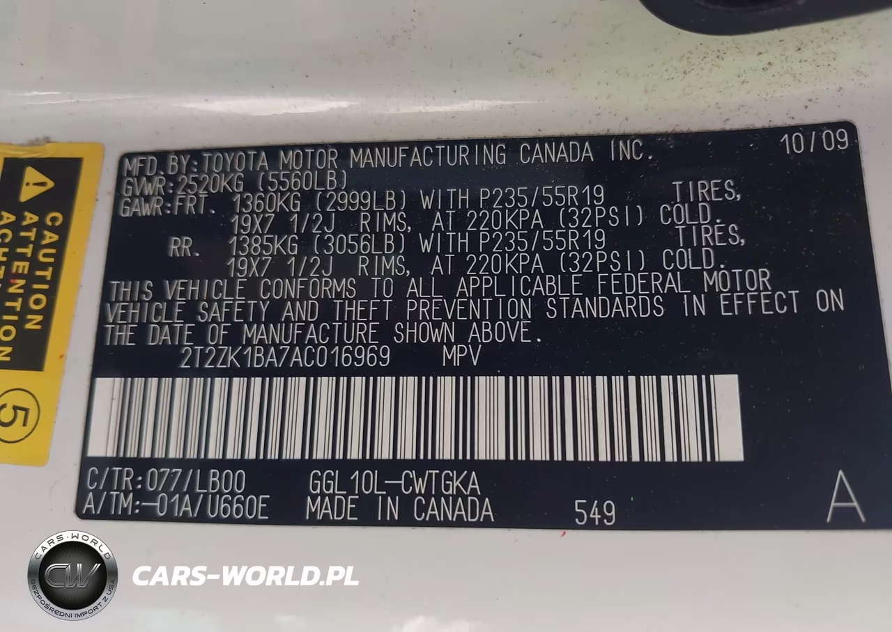 2010 Lexus Rx 350 VIN:2T2ZK1BA7AC016969 - 9