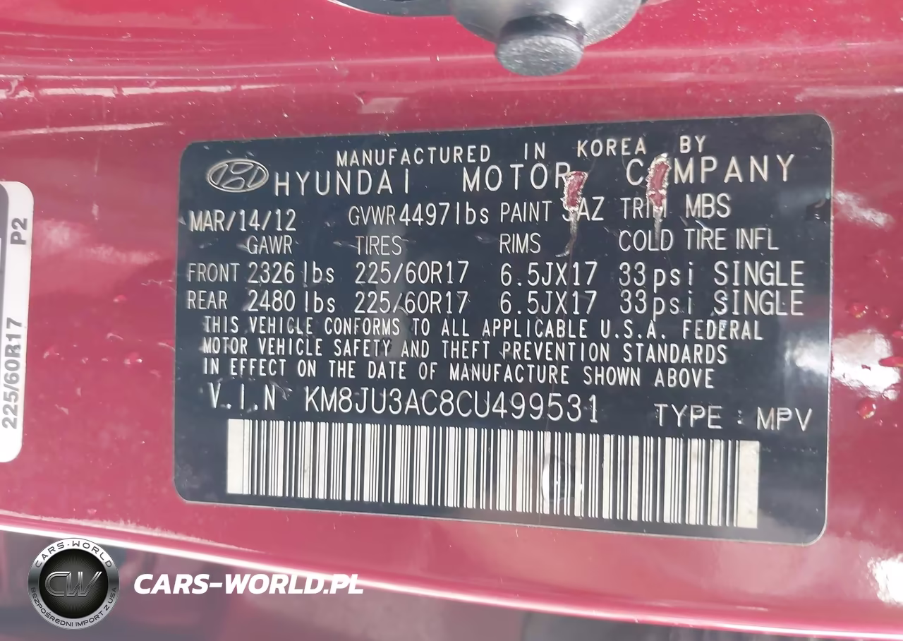 2012 Hyundai Tucson Gls VIN:KM8JU3AC8CU499531 - 9