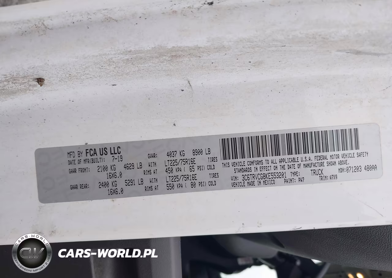 2019 Ram Promaster 2500 High Roof 136 Wb VIN:3C6TRVCG8KE553201 - 9