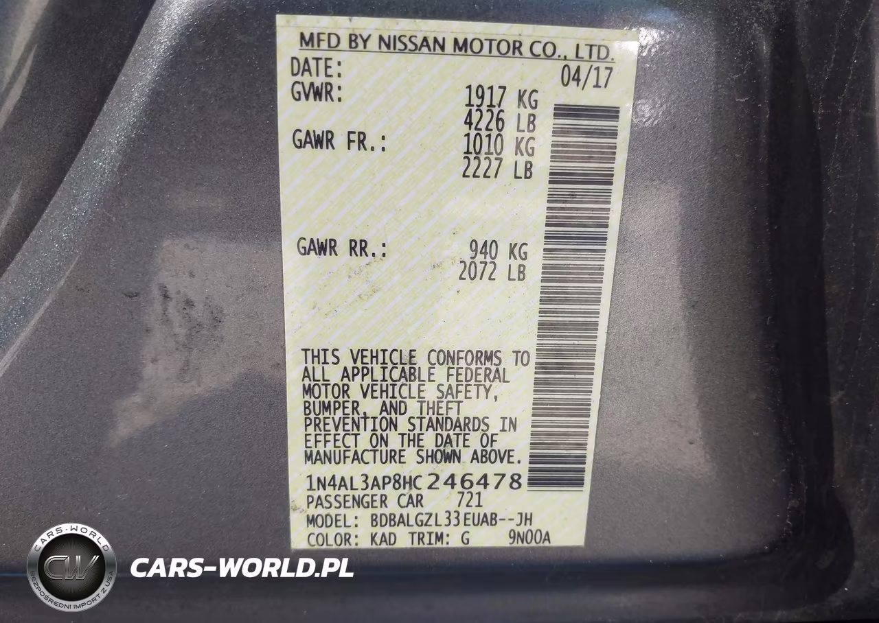 2017 Nissan Altima 2.5 S VIN:1N4AL3AP8HC246478 - 9